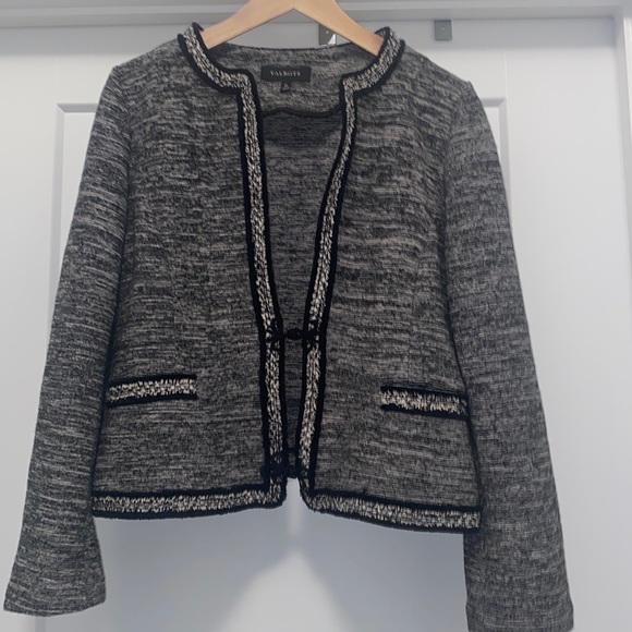 Talbots Jackets & Blazers - Black and White TALBOTS Fringe Trim Marled Tweed Blazer - Size Medium